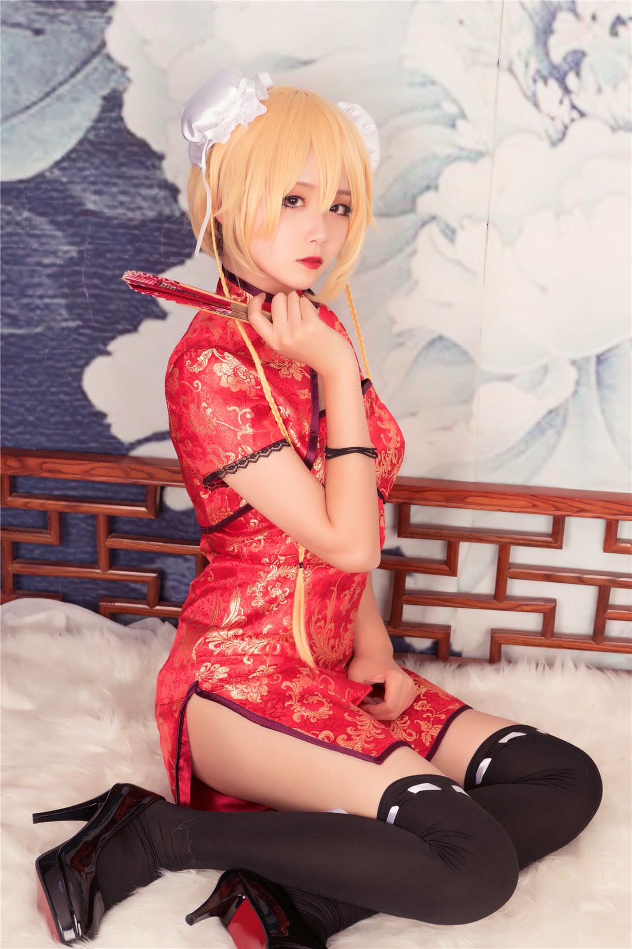 Rabbit playing with red cheongsam(28)